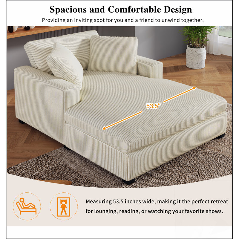 Très grande chaise longue Mirod, Velours côtelé beige