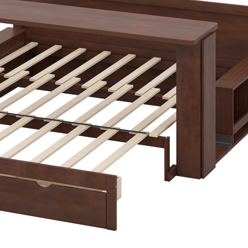 Lit de jour extensible avec bureau amovible et table d'appoint hydraulique, canapé multifonctionnel 4-en-1 Be, Espresso