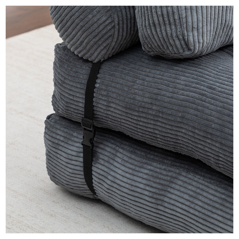 Canapé-lit pliant en velours côtelé gris foncé - Fauteuil-lit convertible avec support lombaire et rembourrage en mousse déchiquetée pour le salon