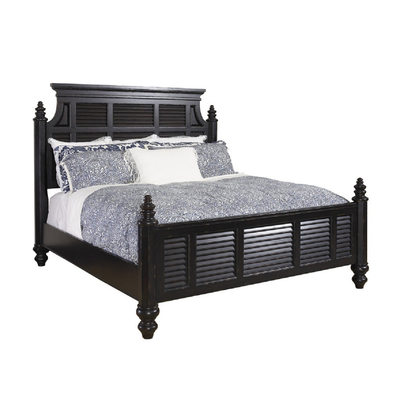 Queen-Sized Malabar Black Poster Bed with Upholstered Headboard