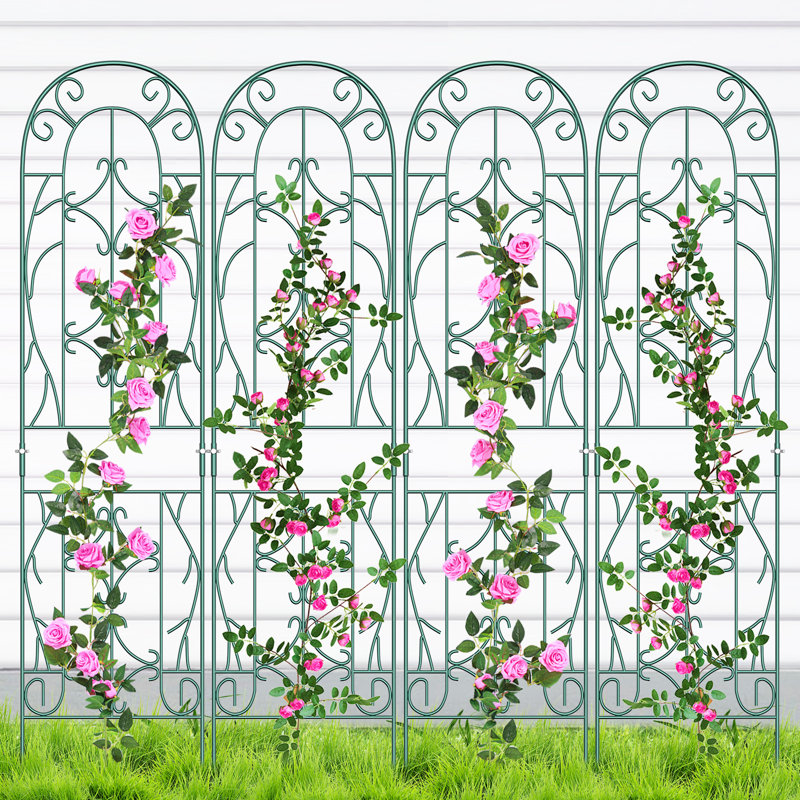 Ensemble de treillis de jardin Pirton, ensemble de treillis en métal 60 po x 16 po, Vert foncé