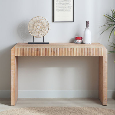 Console rustique en bois avec tiroir - Design minimaliste, texture nervurée et finition naturelle