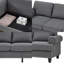Canapé 83 places moderne en tissu de polyester 83 po avec garniture cloutée argentée, siège à ressorts, housses amovibles et rangement dissimulé, pieds en bois massif brun foncé-504444970