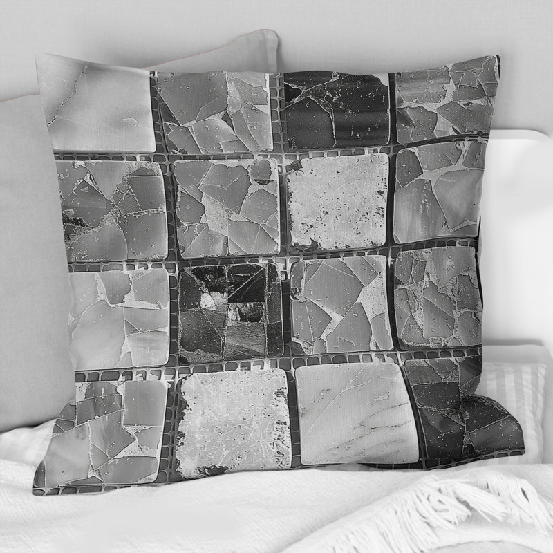 Carreau de mosaïque gris moderne - coussin décoratif moderne, H 16 po x l 16 po