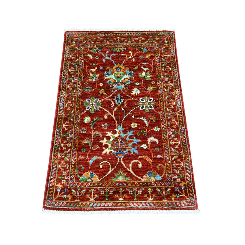 2 pi 7 po x 3 pi 10 po rouge rouille, tissage dense, laine douce, colorants végétaux, sultan afghan avec motif floral sur l'ensemble, noué à la main, échantillon, tapis, tapis oriental