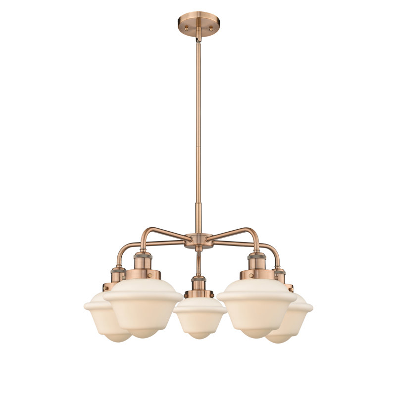 Grourke 5 - Light Glass Dimmable Chandelier, Matte White, Antique Copper