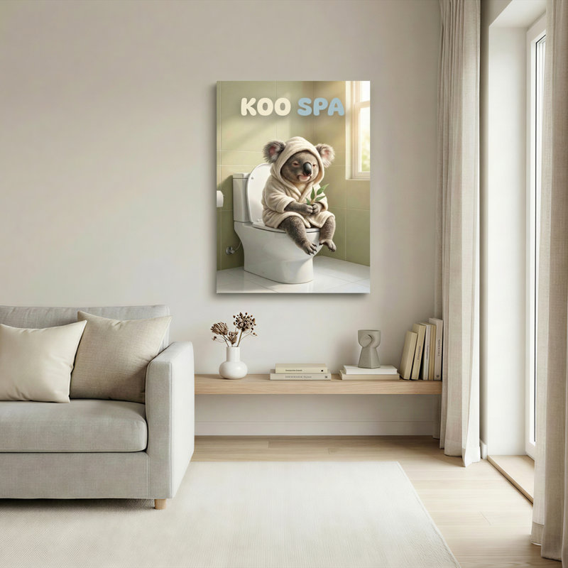 Koala en peignoir sur les toilettes - Toile tendue - Paquet de 1, H 30 po x l 20 po