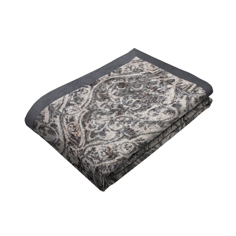 Bianco Polyester Damask Bedspread, Charcoal Grey, W50 x L160cm