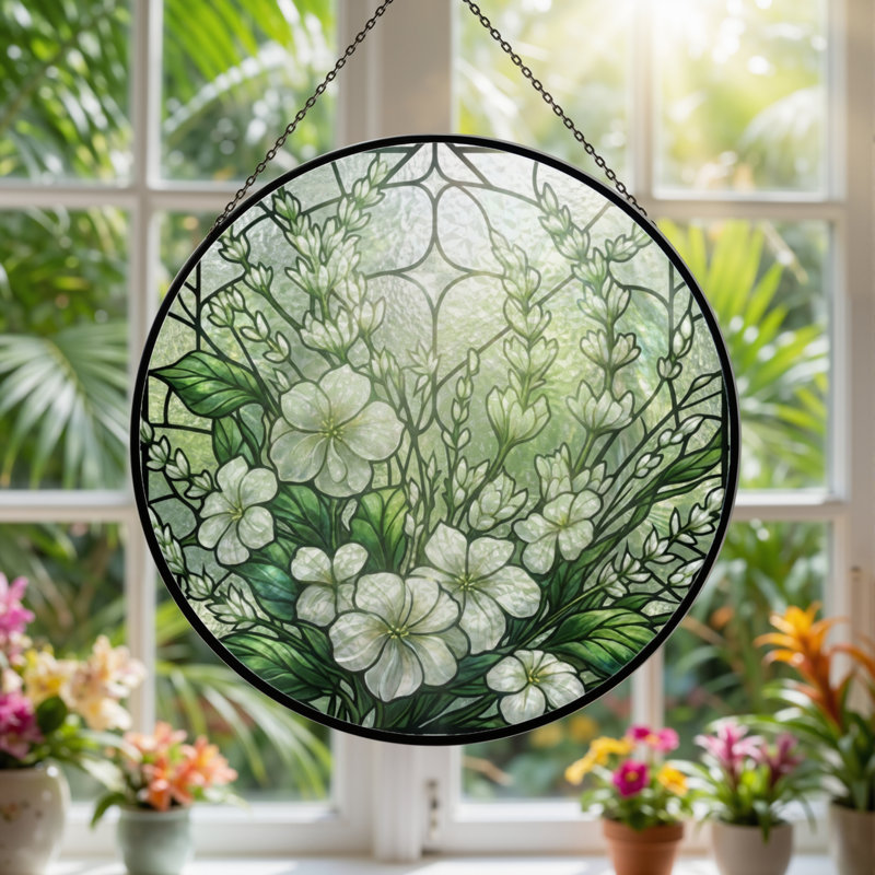 Vitrail de vitrail à motif floral H 7,8 po, H 7,8 po x l 7,8 po