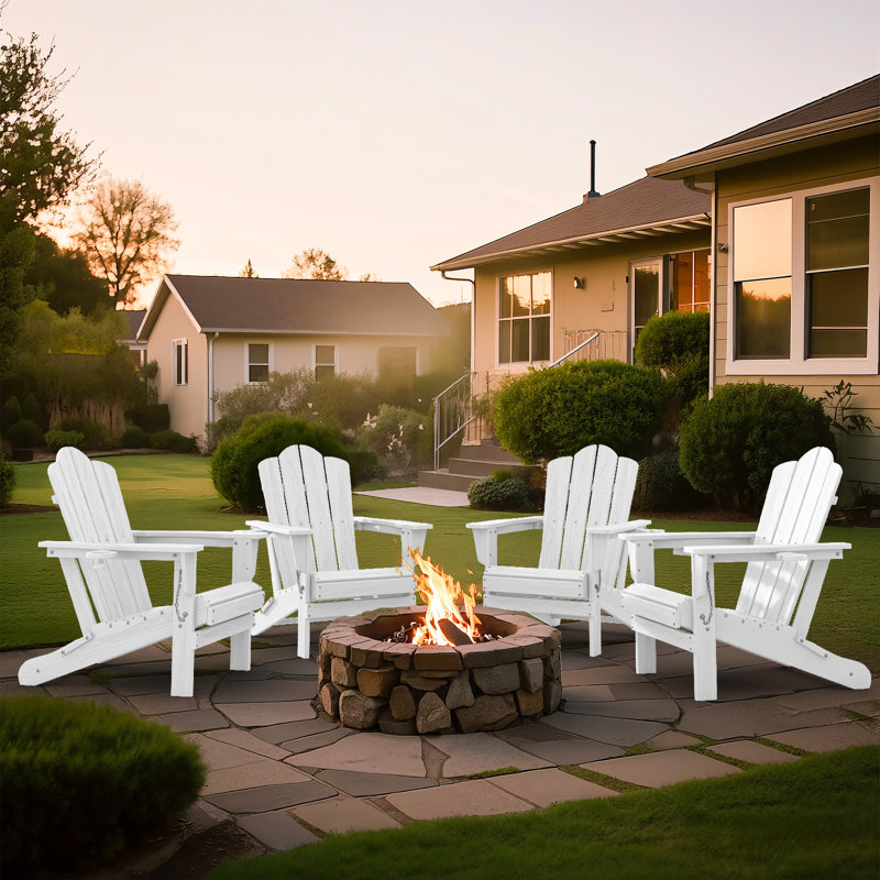 Chaise Adirondack pliante Ayanda en PEHD avec porte-gobelet double (ensemble de 4), Blanc