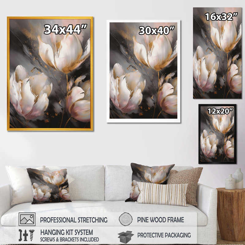 Crème sérénade de tulipes II - impression, Cadre photo noir, H 20 po x l 12 po x P 1 po