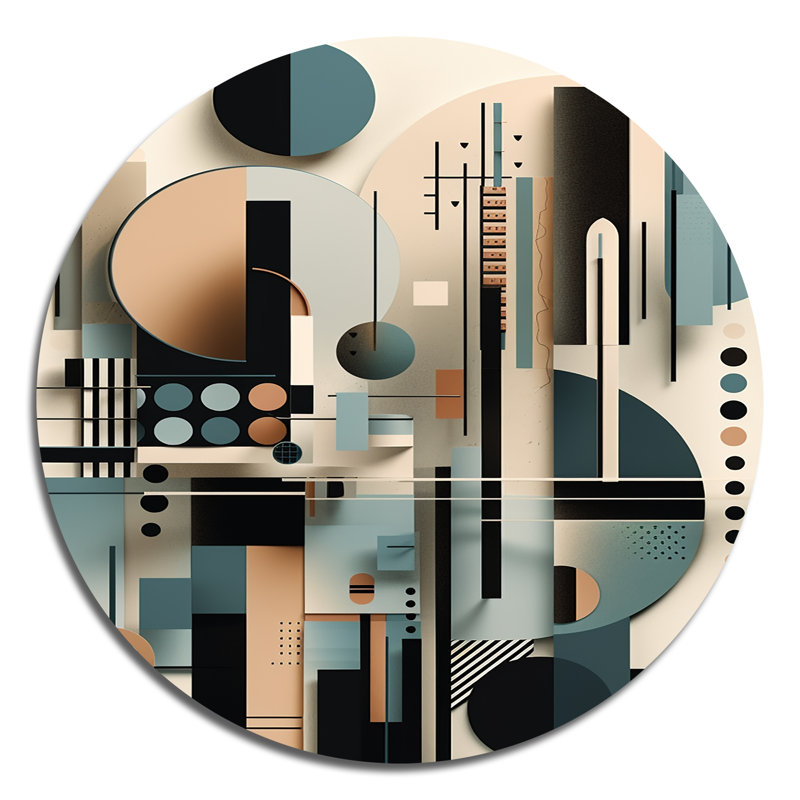 «Blue and Black Symmetry In Motion I», art mural rond géométrique abstrait sur métal, H 23 po x l 23 po x P 1 po
