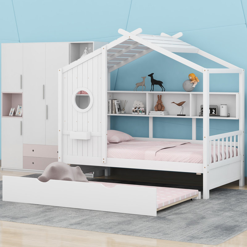 Lit maison en bois, Lit simple, Blanc