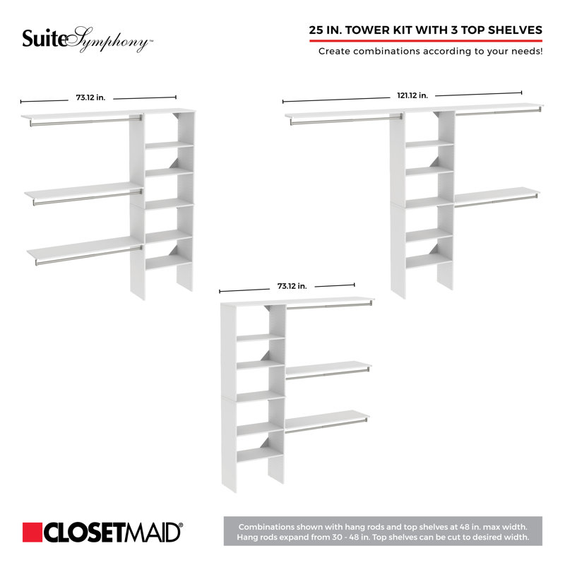 84" W - 120" W Closet System with Doors, Drawers and Shoe Shelves, Pure White