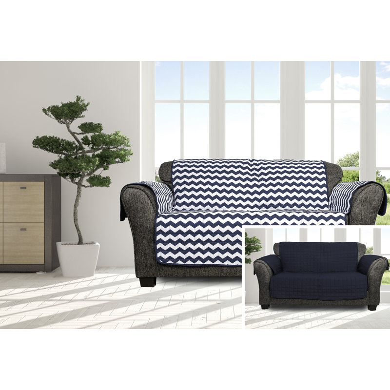 Housse pour causeuse à coussins carrés / rectangulaires à chevrons, Bleu marine