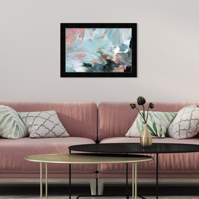«Blue Pink Abstract Paint Glam», reproduction d'art moderne encadrée pour chambre à coucher