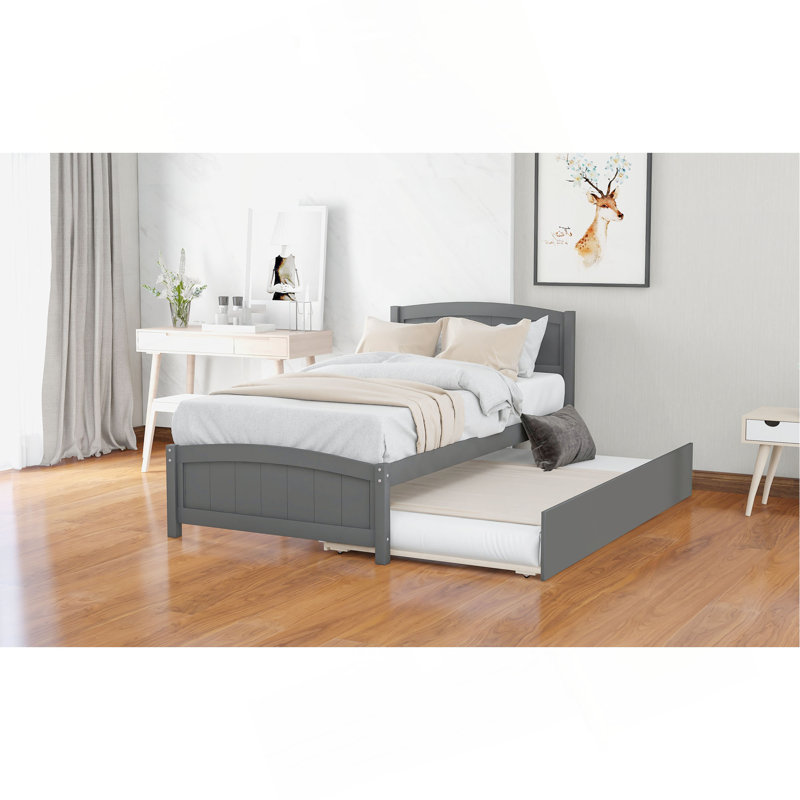 Lit plateforme simple avec lit gigogne, Gris