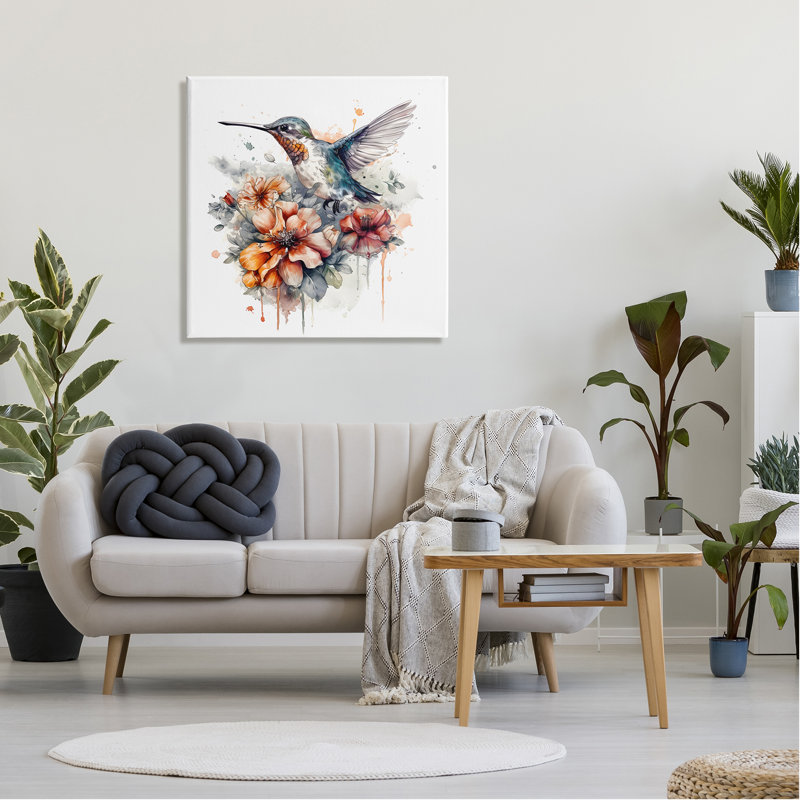 Colibri et fleur d'hibiscus, H 30 po x l 30 po x P 1,5 po