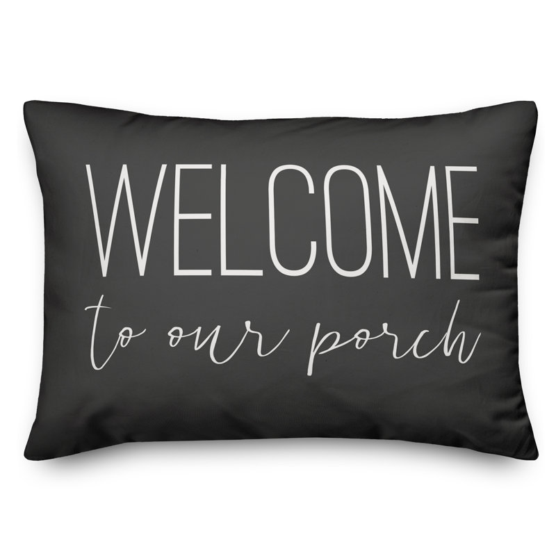Welcome to Our Porch Indoor/Outdoor Lumbar Pillow, Charcoal