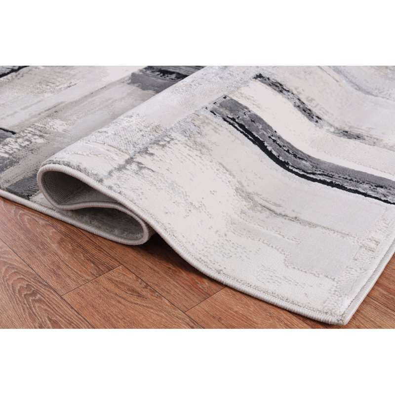 Figueroa Collection Abstract Grey/Black Neutral Area Rug, Rectangle 1 pi 9 po x 2 pi 9 po