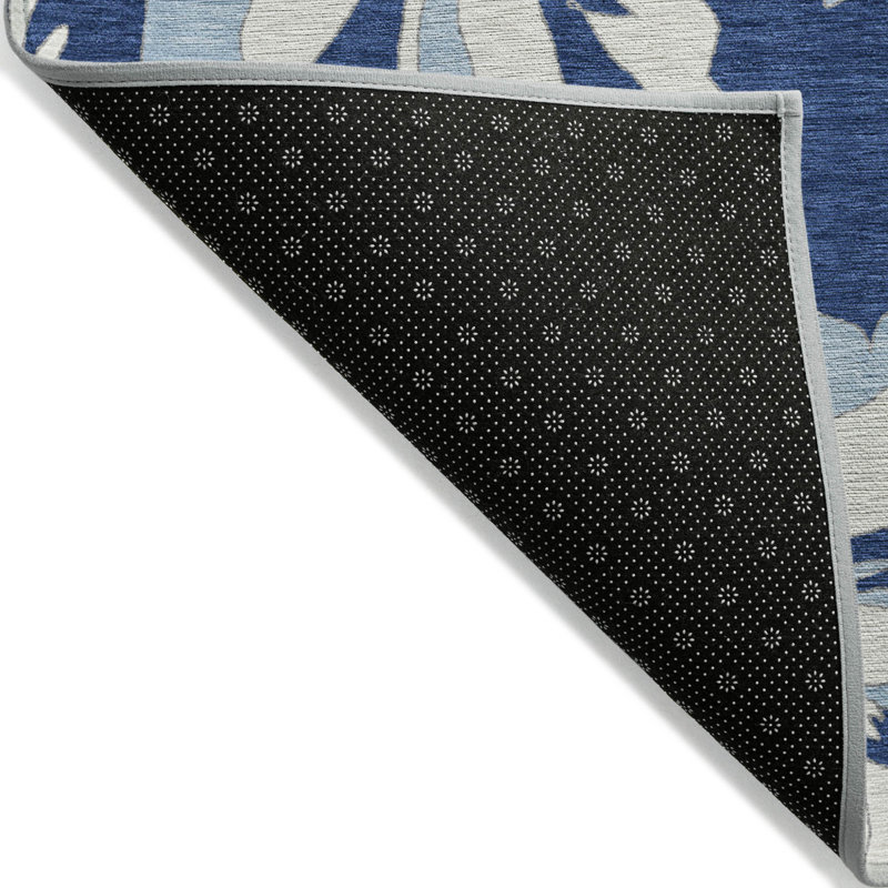 HomeRoots 3' X 5' Navy Blue Denim Blue And Ivory Floral Washable Indoor Outdoor Area Rug