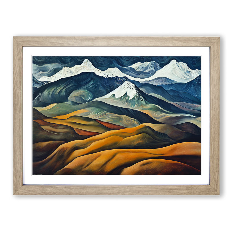 Iconic Mountain Landscape - Single Picture Frame Painting, 25cm H x 34cm W x 2cm D, Oak