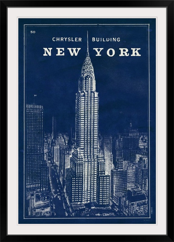 «Blueprint Map New York Chrysler Building» par Sue Schlabach, impression, Cadre noir, H 32 po x l 24 po x P 1 po