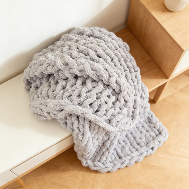 Jeté Chunky Knit Chenille, L 63 po x l 51 po, Gris