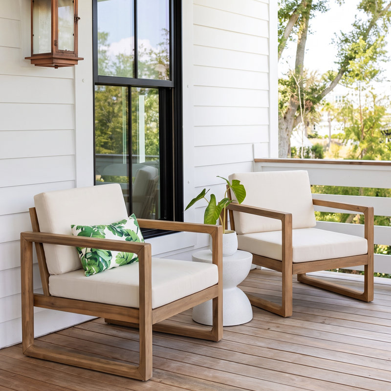 Fauteuil club de patio en bois d'acacia durable avec coussins hydrofuges Marengo