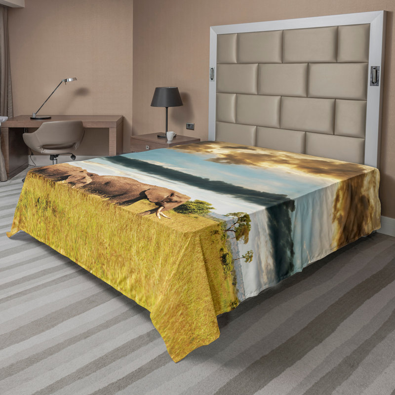 Drap-housse africain Ambesonne Photo de famille jaune gris et bleu, Drap plat grand