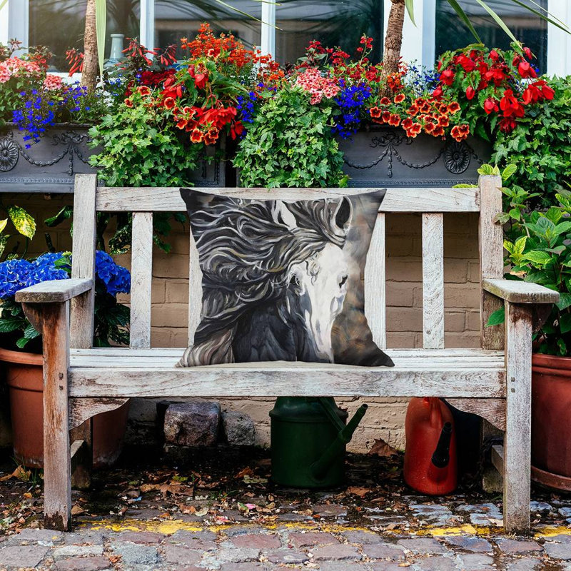Front Wild Horse Gray – Outdoor Throw Pillow with Insert, Weather-Resistant
