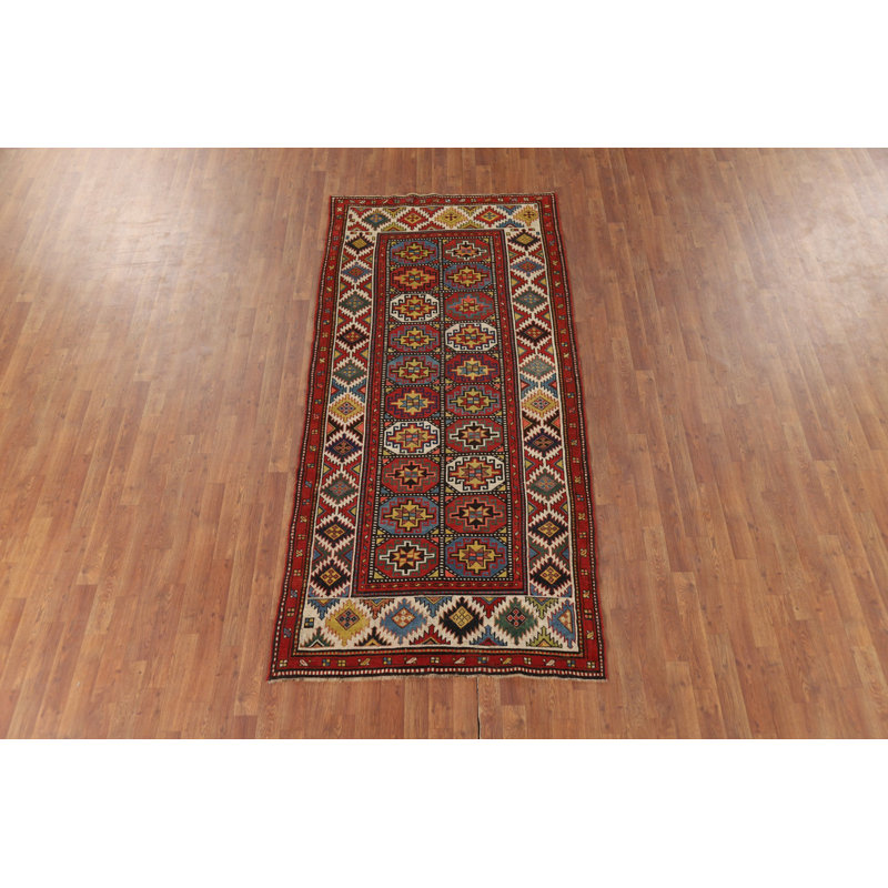 Pre-1900 Antique Kazak Vegetable Dye Runner Rug