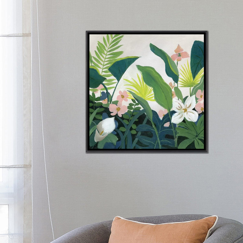 «Tropics» par Nan - reproduction imprimée, H 26 po x l 26 po x P 1,5 po, Encadrement noir décoloré