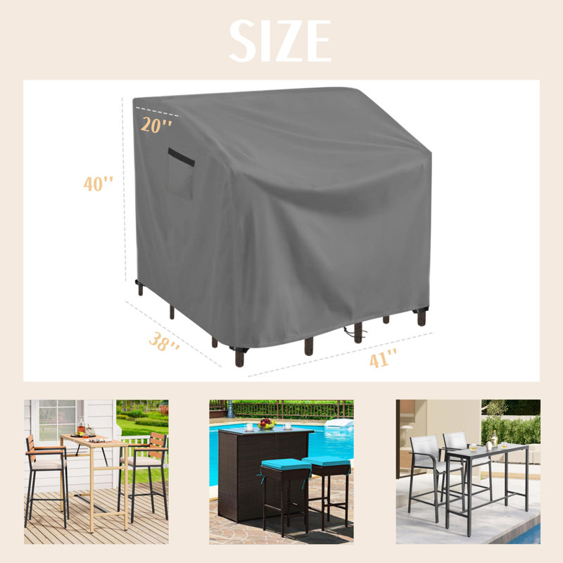 Patio Bar Set Cover, 41 Inch Heavy-Duty All-Weather Outdoor Bar Set Cover, Waterproof Windproof Patio Furniture Cover