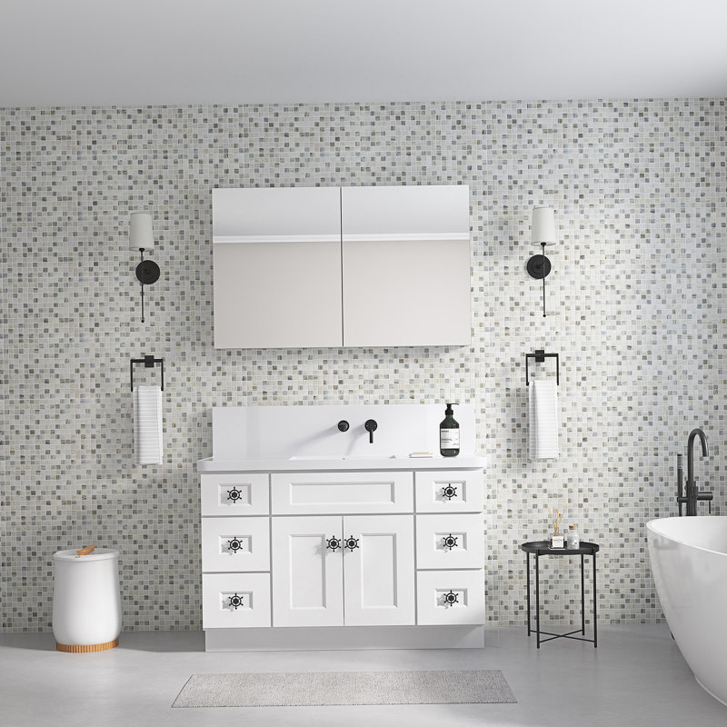Pharmacie pour salle de bain avec cadre à miroir biseauté l 48 po x H 30 po, H 30 po x l 48 po x P 4,8 po
