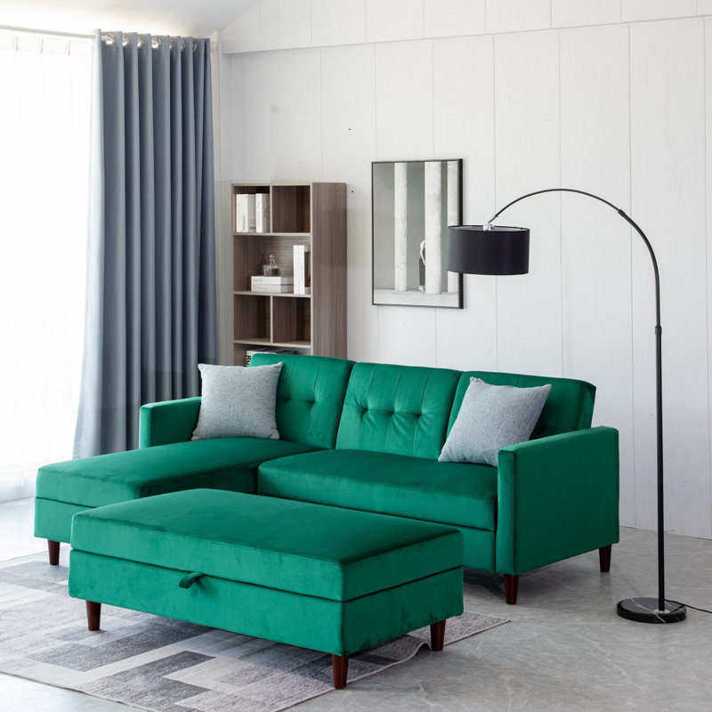 Comeaux 4 Seater Velvet Sofa Bed, Green