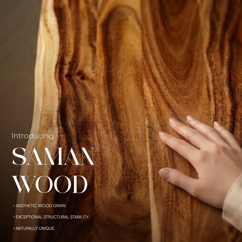 Comptoir en bois massif Saman Natural Edge, H 1,5 po x L 48 po x l 30 po, Finition naturelle - Live Edge