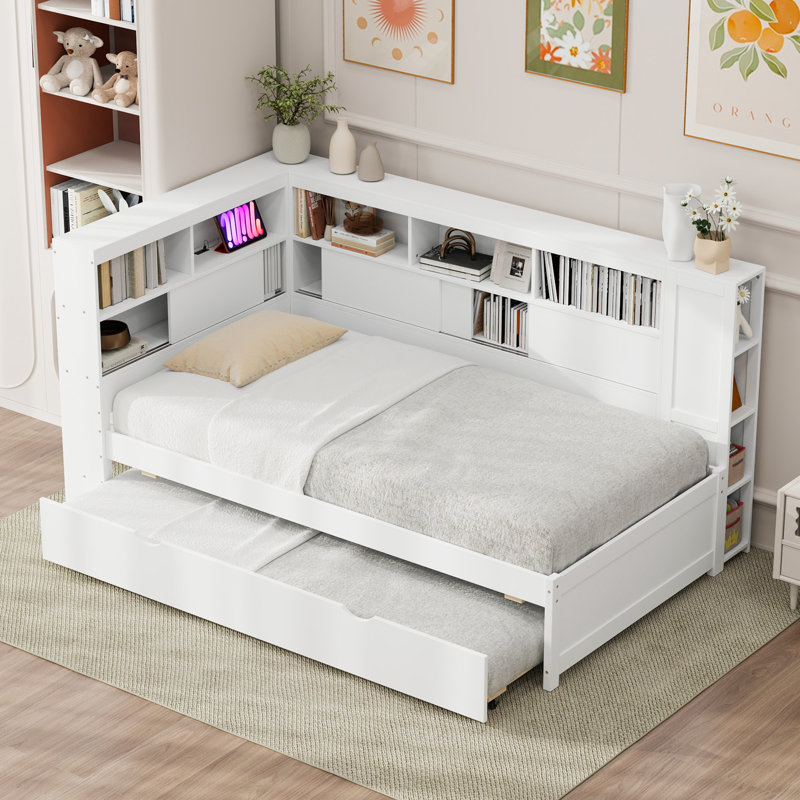 Lit de jour simple avec couchette, station de charge et rangement, Blanc