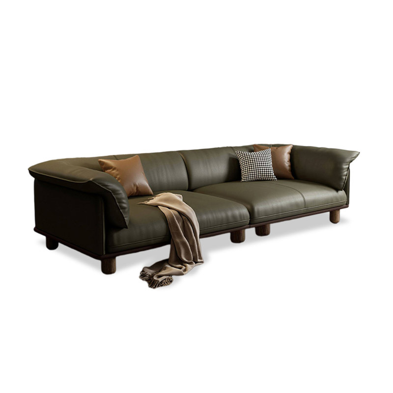 Canapé modulaire vert en cuir véritable, H 27,56 po x l 110,24 po x P 35,43 po, Cuir synthétique assorti vert