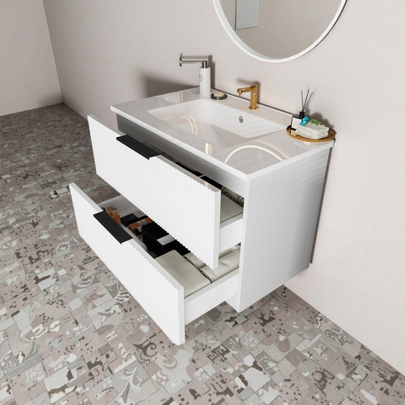 ​​36 Inch Wall-Mounted Floating Vanity with Ceramic Sink​, White