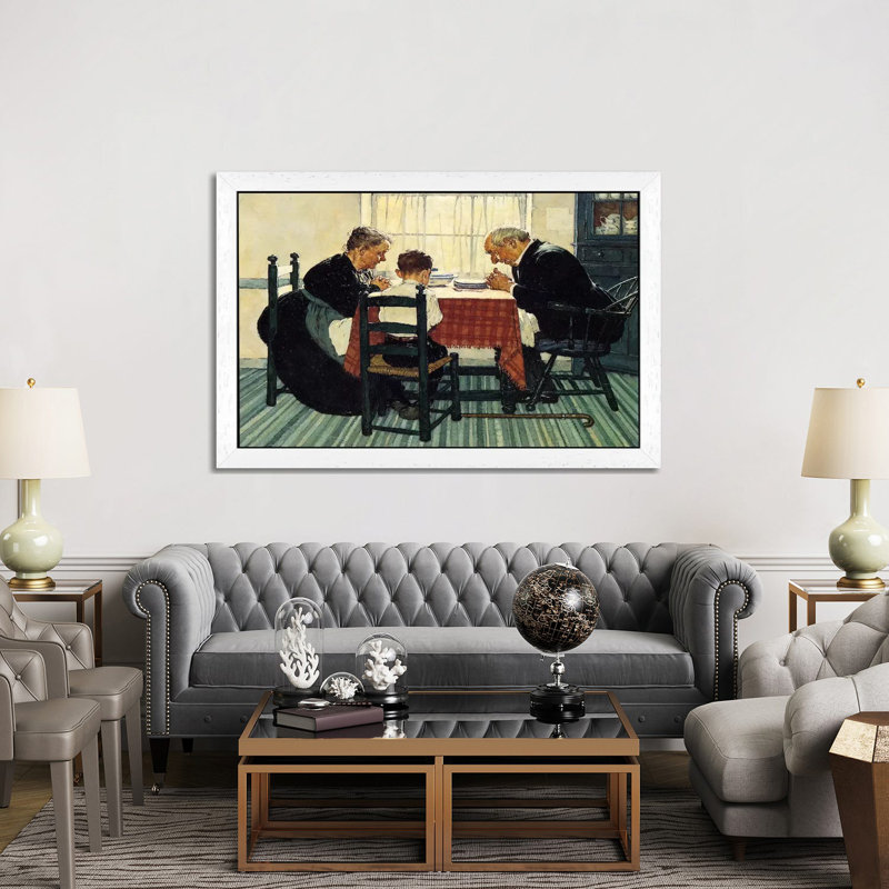 Family Grace (Pray) by Norman Rockwell - Painting on Canvas, 152.5 cm H x 101.5 cm W, White Framed