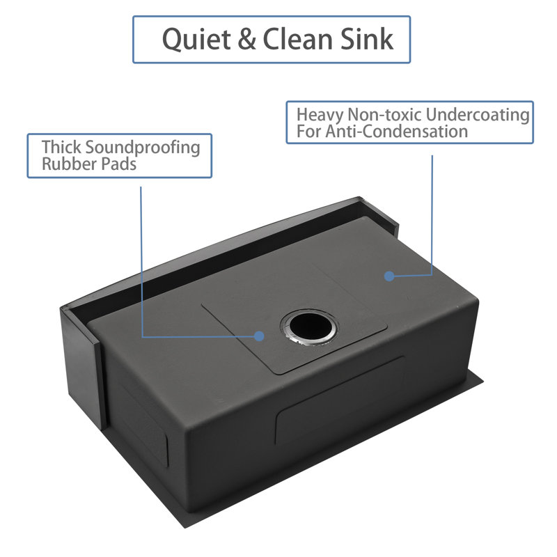 LEPUDAY Single Bowl Stainless Steel Undermount Kitchen Sink, Black, 30"