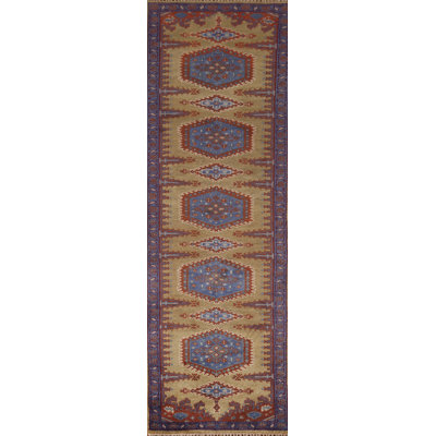 Tapis de couloir oriental géométrique vert traditionnel 3 x 10