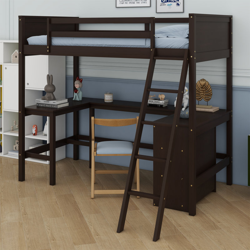 Lit mezzanine simple avec bureau intégré Ginta par Harriet Bee, Espresso