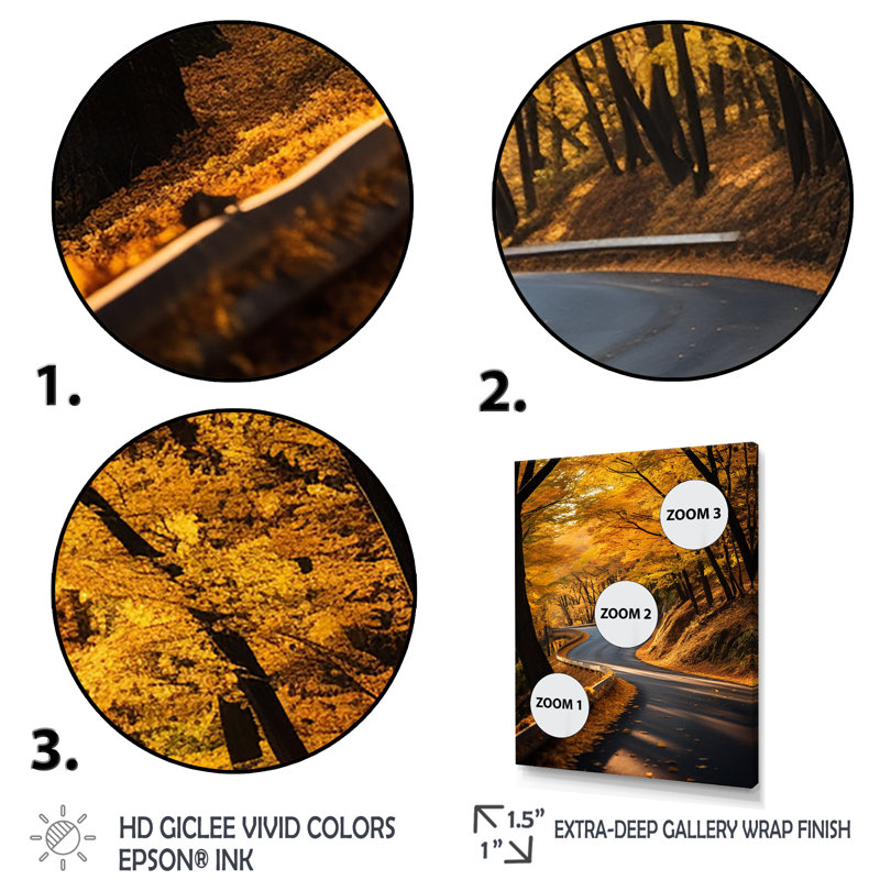 «Autumn Yellow Road Into The Forest II», H 32 po x l 16 po x P 1 po, Cadre flottant noir