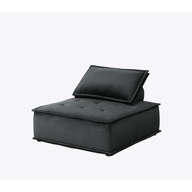 Sebron Upholstered Sectional, Black Velvet, 29" H x 120" W x 80" D