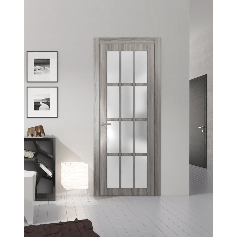 Porte standard en verre givré Felicia, Frêne gris gingembre, 24 po x 96 po