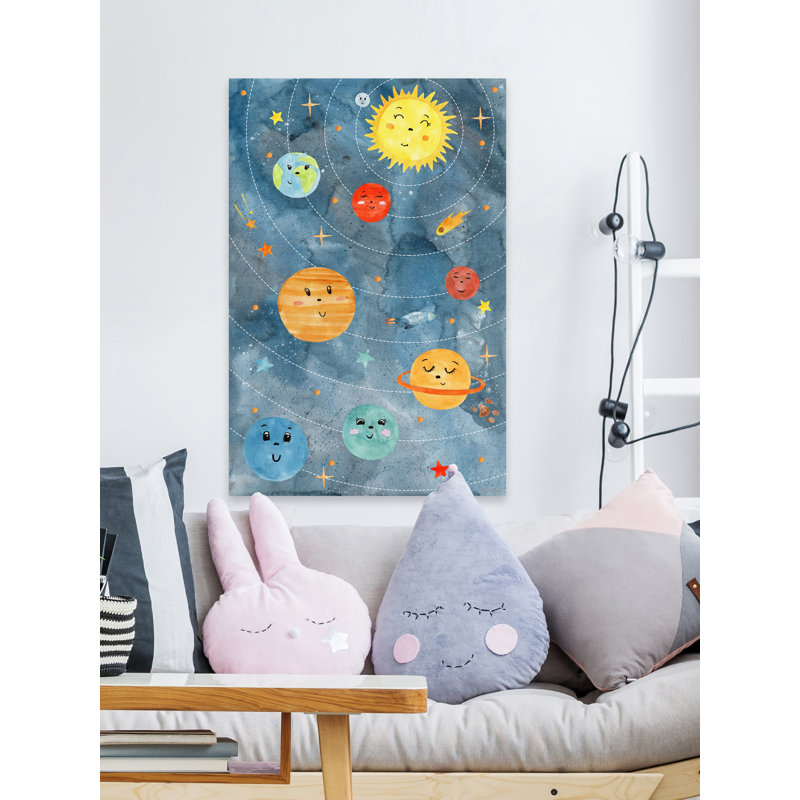Planètes en orbite - peinture sur toile tendue, H 45 po x l 30 po x P 1,5 po