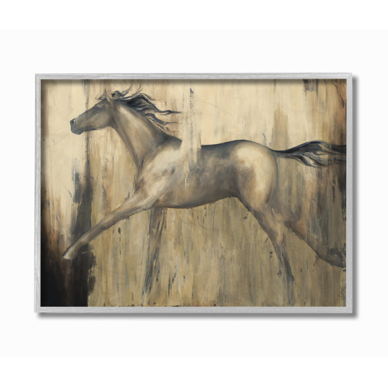 « cheval sprint texturé black brown animal », reproduction d’art, H 16 po x l 20 po x P 1,5 po, Encadré gris