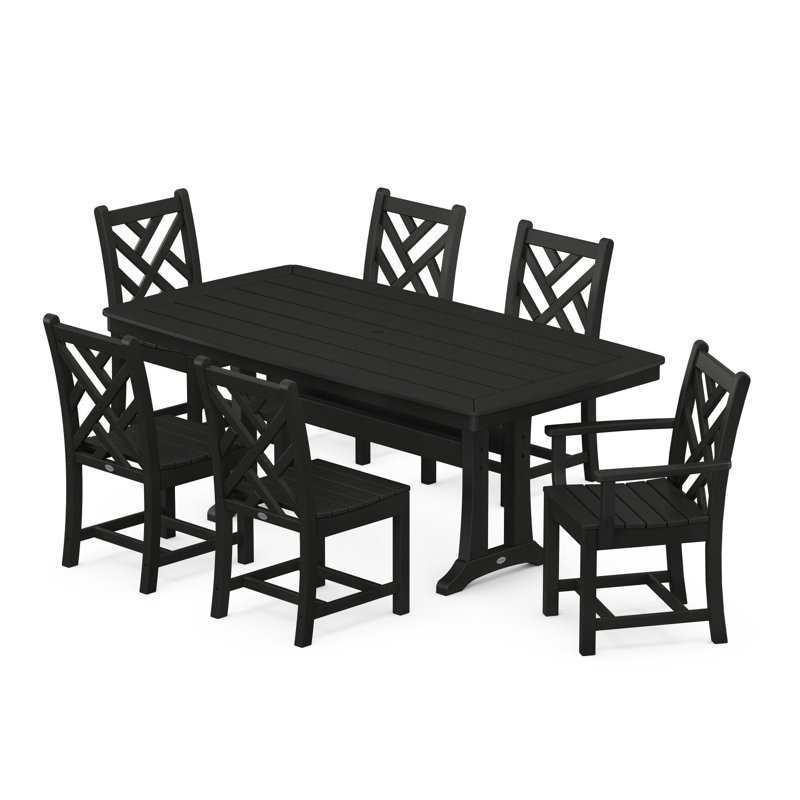 Chippendale 7-Piece Dining Set with Trestle Legs, Black
